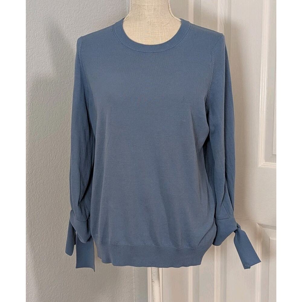 Brochu Walker Womens Blue Pullover Crew Neck Arm Ties Sweater Cotton Size Small